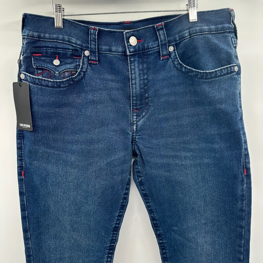 True Religion Geno Big T Flap Relaxed Slim Jeans Dark Shivering Wash 36x32 NWT